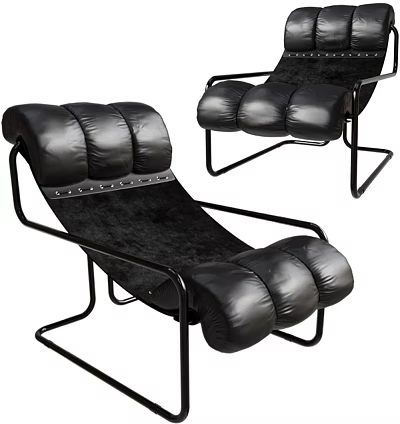 Modern Black Leather Lazy Sofa With Metal Frame And Padded Design 3d model