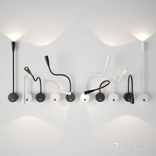 Modern Black And White Wall Lamps With Curved Sleek Design Mounted On White Wall 3d model 