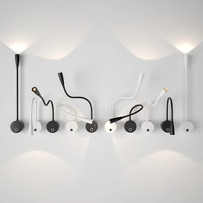 Modern Black And White Wall Lamps With Curved Sleek Design Mounted On White Wall 3d model