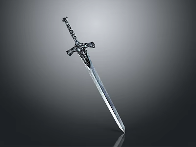Gothic Style Langrisser Langrisser Gothic Cross Hand Guard Long Sword Fantasy Weapon Dark Style Sword Decorative Handle Metal Body Blade Tip 3d model