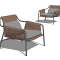 Modern Leisure Chairs With Black Metal Frames Brown Woven Parts And Light Gray Cushions