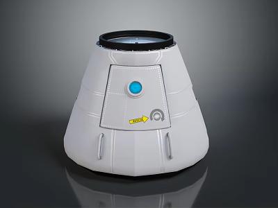 White Conical Device With Black Top Blue Button And Yellow Label 3d model