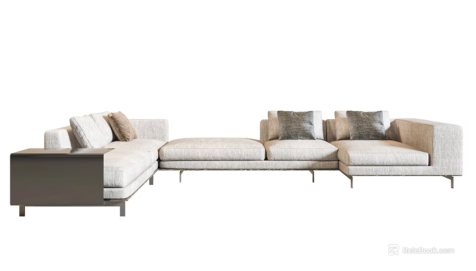 Modern Beige Sectional Sofa With Multiple Soft Cushions For Living Room 3d model