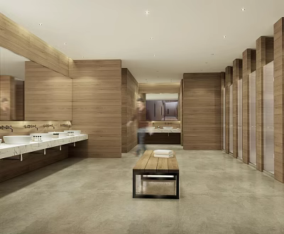 Modern SPA Sauna Interior Design With Wooden Walls Vanity Mirrors And Bench 3d model