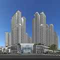Modern Commercial Street With Tall Glass Facade Buildings And Busy Pedestrians