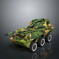 Military Camouflage Wheeled Armored Tank With Gun Turret And Antenna