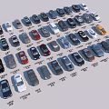 Various Colorful Cars In Different Styles Arranged For Display Formation