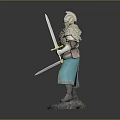 Elaborate Armored Warrior Character Standing With Dual Swords On Decorative Base