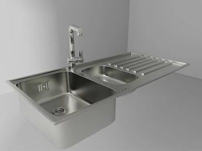 Modern Stainless Steel Double Basin Kitchen Sink With Faucet And Drainer 3d model