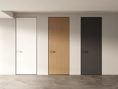 Modern Minimalist Flush Doors In White Wooden And Black With Sleek Design 3d model