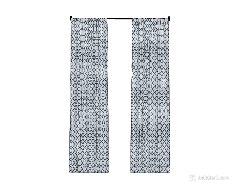 Blue and White Geometric Pattern Curtains with Hanging Design for Home Decor 3d model 