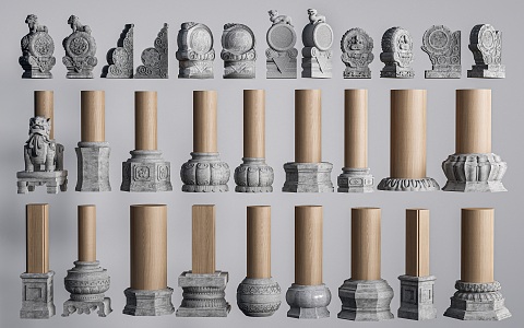 Chinese Style Pillar Foundation Pillar Stone Drum Pillar Foundation Stone Pillar Cornerstone Stone 3d model