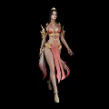 Game Movie Character In Gorgeous Pink Red Outfit With Golden Ornaments And Long Hair