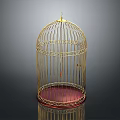 Golden Birdcage Decorative Ornament Set With Red Base And Metal Frame