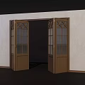 Wooden Folding Doors With Glass Panels Installed On Indoor White Wall