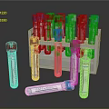 Medical Device Test Tubes With Various Colored Caps In Metal Rack And Labels