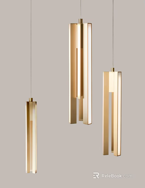 Modern Golden Geometric Chandeliers With Elongated Sleek Design For Interior Spaces 3d model 