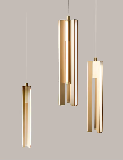 Modern Golden Geometric Chandeliers With Elongated Sleek Design For Interior Spaces 3d model