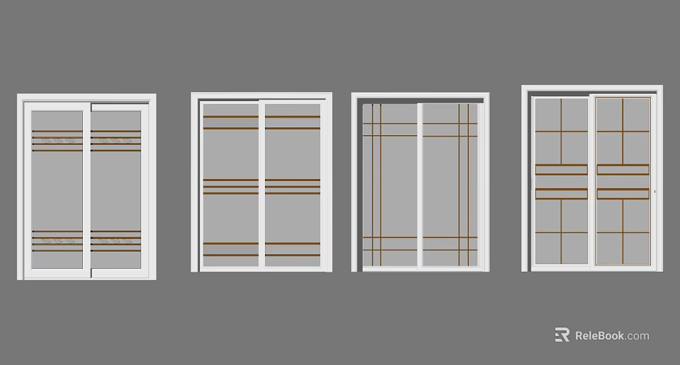 Modern Sliding Doors With Grid Patterns And Striped Design Details 3d model