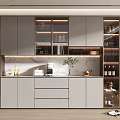 Modern Wine Cabinet with Glass Doors LED Lighting Marble Countertop for Wine Storage and