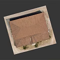 Vintage Red Tiled Roof Brick Building With Green Plants At Entrance