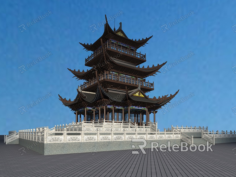 Chinese Style Pavilion Ancient Building Loft model