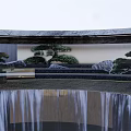 Modern Garden Landscape Featuring Curved Entrance Sculpted Pine Trees And Water Surface