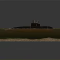 Detailed Submarine Model Display With Green Water Surface And Brown Seabed Scene
