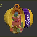 Golden Egg Shaped Commercial Equipment with Internal Statue and Purple New Year Label Display Structure