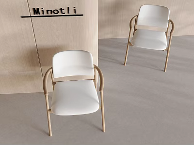 Modern White Dining Chairs With Wooden Armrests And Light Colored Room Setting 3d model