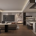 Modern Living Dining Room With Beige L Shaped Sofa Coffee Table And Open Shelves