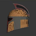 Golden Red Warrior Helmet With Silver Visor And Red Crest Design Details