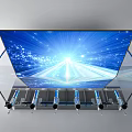 Modern Computer Monitor Featuring Blue Tech Background Light Particle Effects Metal Stand And Circular Knobs 3d model