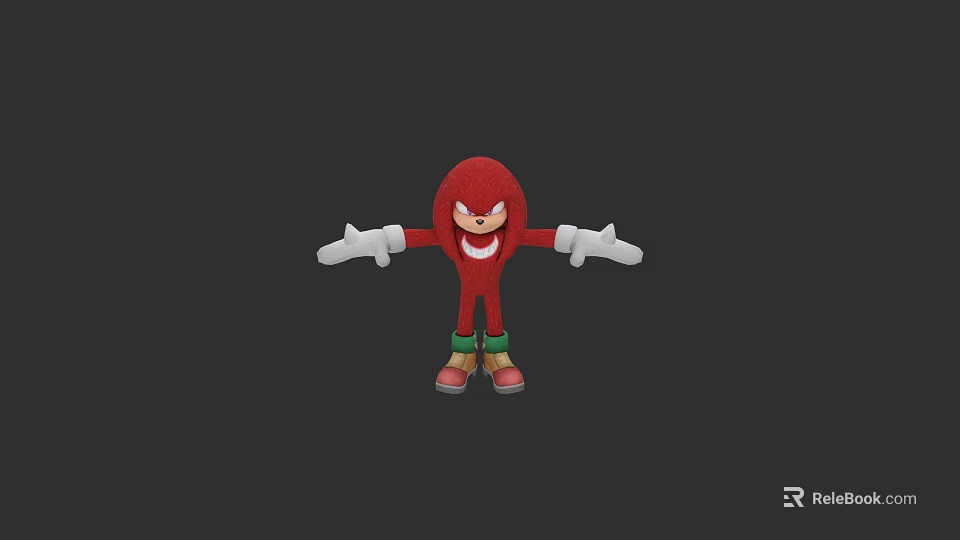 Red Cartoon Character With White Gloves Green Pants Red Shoes Open Arms Pose Dark Background 3d model 