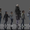 Group of People of Different Ages Walking Together Wearing Coats Jackets And Backpacks