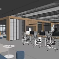 Modern Public Office Area Office Courtyard Sketch Office Desk and Chair Computer Chandelier Card Seat Sofa 3d model