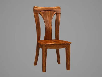 Solid Wooden Dining Chair With Classic Design And Natural Wood Grain Details 3d model