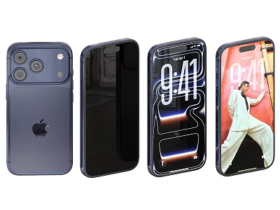 Apple Smartphone Shown From Multiple Angles With Camera Setup And Screen Displaying Time And Person 3d model
