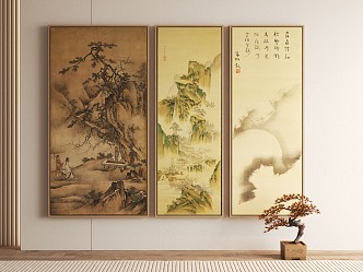 New Chinese Landscape Decorative Painting Ink Hanging Painting 3d model