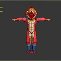 Vibrant Dinosaur Costume Worn by Person Standing With Arms Outstretched in Orange Blue Red