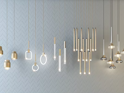 Modern Hanging Pendant Lights With Various Metallic Geometric Designs For Interior Decor 3d model