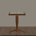 Minimalist Wooden Side Table With Geometric Patterned Top And Three Legged Base 3d model