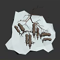 Floating Ice Platform With Leafless Tree And Group Of Reindeer On Dark Background