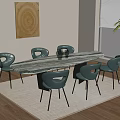 Modern Restaurant Interior With Oval Dining Table Green Chairs Gold Legs And Wooden Decorative Painting
