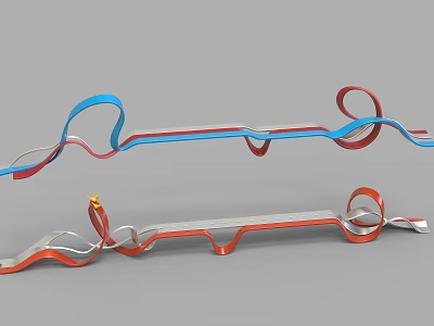 Modern Garden Landscape With Ribbon Like Curved Red Blue Paths And Structures 3d model