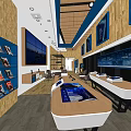 Modern Digital Store Interior Featuring Wooden Blue Decor Electronic Products Display And Large Screens