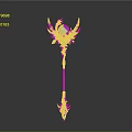 Ornate Golden Decorated Weapon With Blue Orb Top White Staff And Bottom Gem