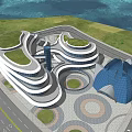 Striking Modern Architectural Design With Curved Structure Green Roof And Open Surroundings