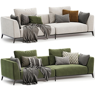 Modern double sofa fabric multi-person sofa combination 3d model