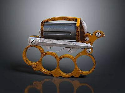 Yellow And Silver Knuckle Duster With Four Rings And Rustic Worn Surface 3d model